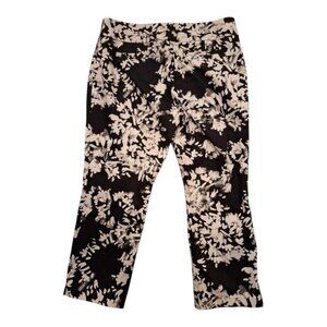 7th Avenue Pants Womens Black Floral Flat Front Straight Leg Size 12